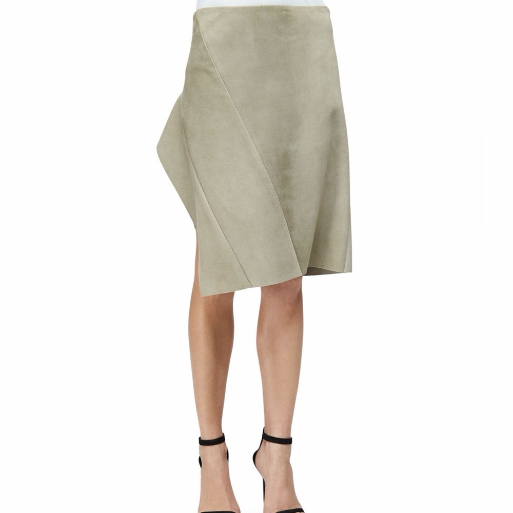Narciso Rodriguez FW16 Runway Asymmetric Suede Skirt Silk Stone IT40 US4